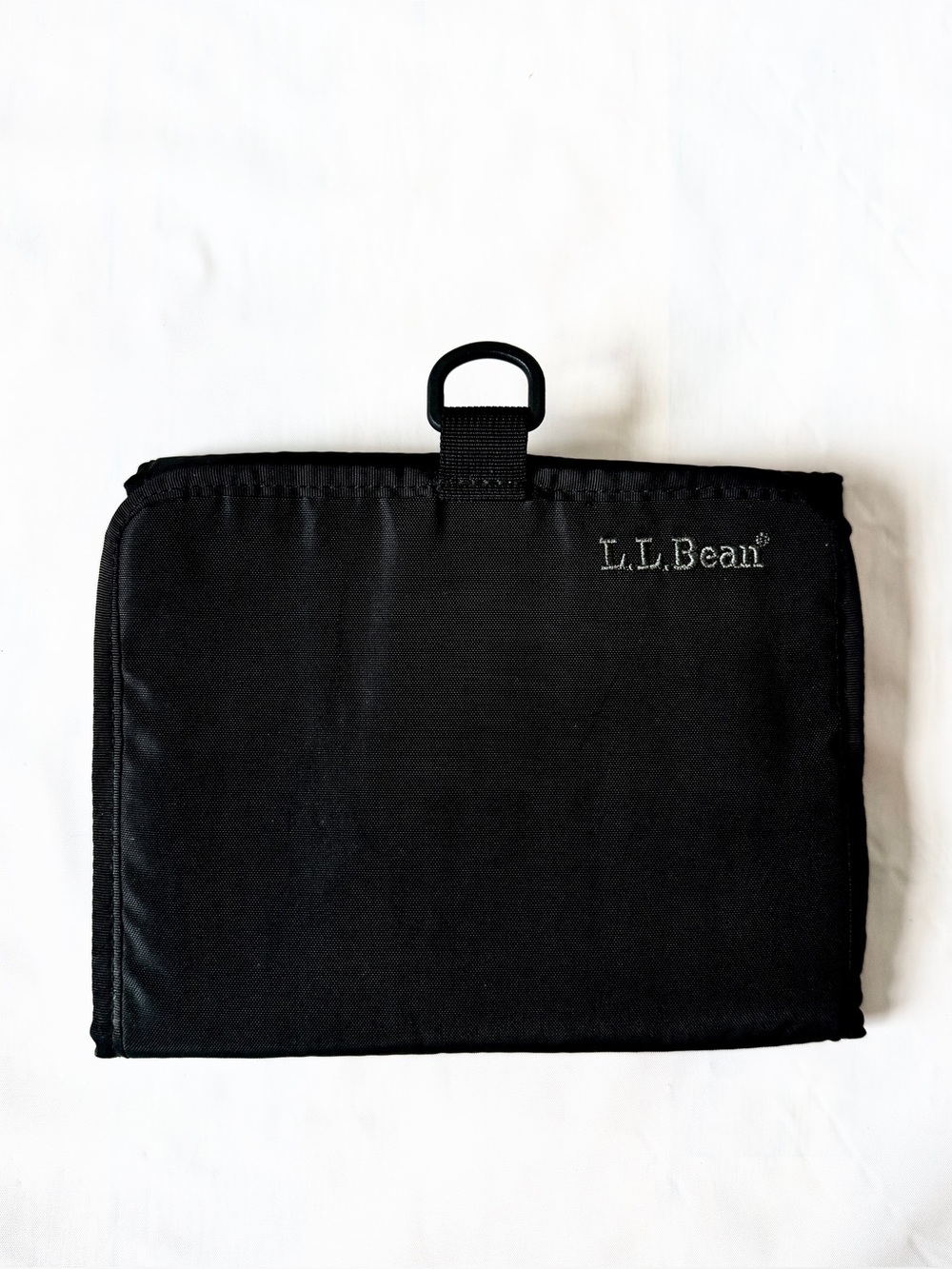 L.L. Bean Toiletry Bag Travel Organizer Mirror Black Blue tri-fold Vintage 90s